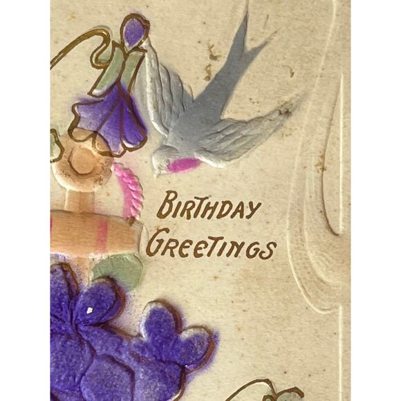 Antique Birthday Postcard Early 1900s Ephemera 3D Anchor Nautical Dove Violets - Picture 4 of 7